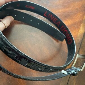 Linea Uomo Black Crocodile-Embossed Leather Belt